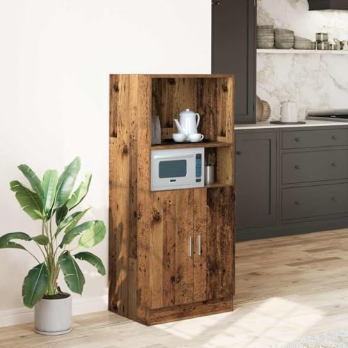 ZQQLVOO Armadietto da cucina effetto legno antico per utensili da cucina con scomparti aperti e ante 57 x 41,5 x 131,5 cm, in legno