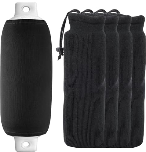 Jiawu 4 Paquetes Fundas para Defensas de Barco 9.06″ x 25.59″, Fundas de Parachoques de Botes Elásticas para Guardabarros de Estilo de Tubo de Cuerda Gemela y de Ojos Gemelos
