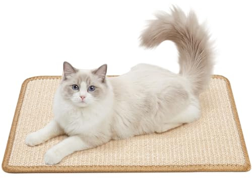 Gimars Sisal Kratzmatte Katze 50x30cm, Kratzschutz für Sofa & Wand, Selbstklebende Kratzwand mit Klettsystem, rutschfest & Dicht Gewebt für intensives Kratzen, Beige