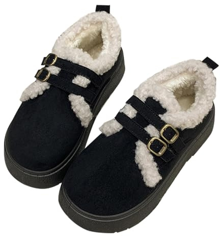 Vinterskor damer varma fodrade – snöstövlar damer päls damstövlar bekväma vinterstövlar eleganta damskor varma stövlar spänne snöskor plysch stövlar lätta skor platå vinterstövlar, svart, 41 EU