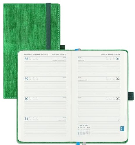 IN-LUXPRO Kalender 2026 2027 Wochenplaner A6,18-Monate Buchkalender (Jul.2026-Dez.2027) Terminplaner mit Ausgaben & Notizseiten,mit Vegan-Leder & Notizseiten,Grün.