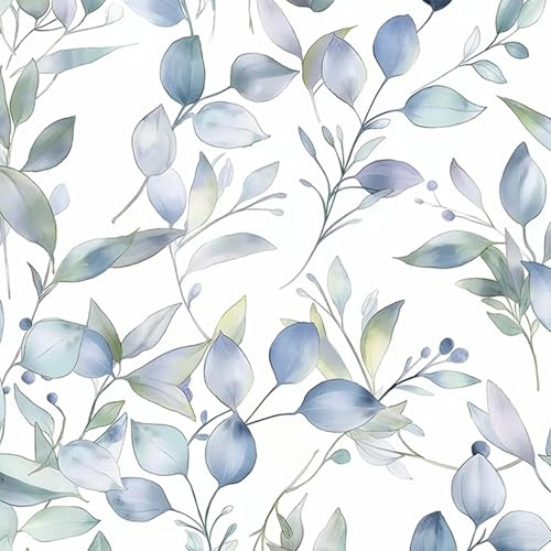 milaosk Selbstklebende Tapete Blau Weiß Blätter 44×300cm Klebetapete | Klebefolie Möbel Dekofolie Wallpaper Wasserdicht PVC Vinyl Tapeten für Schlafzimmer Wohnzimmer Wand Möbel