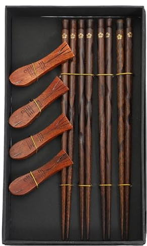 HOMSFOU Set Bacchette di Legno Riutilizzabili Poggia-bacchette, Porta Bacchette Delicato Scatola, Servizio da Tavola per Casa, Ristorante e Regali, Accessori Cucina Pratici e Decorativi
