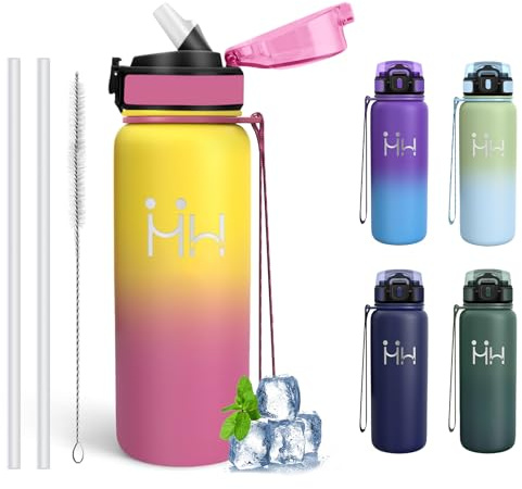 Borraccia Termica, Borraccia 750 ml, Senza BPA, Borraccie con Cannuccia, Senza Perdite, Bottiglia Termica, Acciaio Inossidabile 18/8, Borracce per Campeggio, Scuola, Ufficio, Viaggio