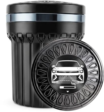 Posacenere Auto per VW Volkswagen 2025 2026 Tiguan R-Line T-Roc Golf Polo ID4 ID5 Passat GTI Accessori, Apertura Ammortizzata Esclusiva, Ceramica LED (Nero)
