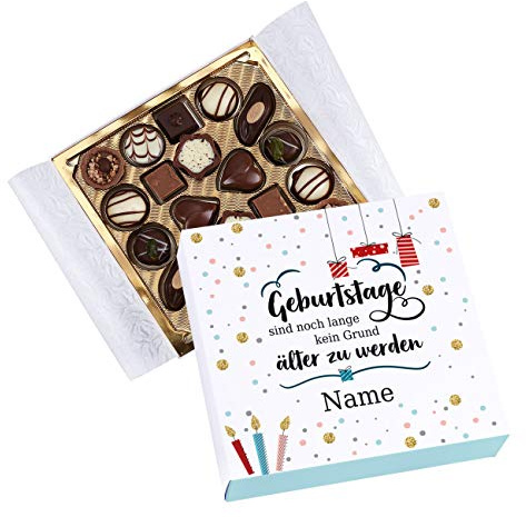 Herz & Heim® Lindt Pralinen zum Geburtstag mit Namensaufdruck - Geburtstage sind kein Grund älter zu werden