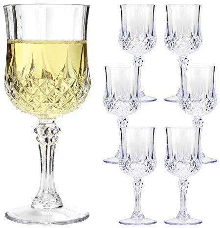 Taylor & Brown Clear Crystal Effect Plastic Highball Whiskey Wine Champagne Flute Glasses Drinks Cups Reusable for Parties, Weddings, Outdoor Events, BBQ and Picnics (6, Wine)