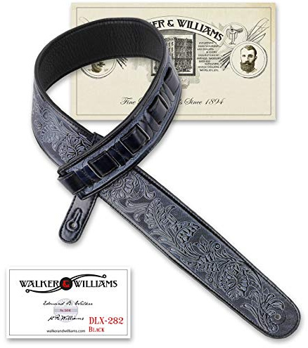 Walker & Williams DLX-282 Leder-Gitarrengurt gepolstert mit Prägewerkzeug schwarz