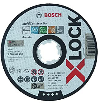 Bosch Accessories 2608619270 Disque à Tronçonner à Surface Plate (pour matériaux multiples, X-LOCK, Ø 125 mm, Alésage : 22,23 mm, Épaisseur : 1,6 mm)