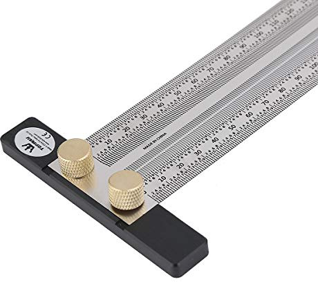 TOPWAY Anreißlineal Edelstahl T-Loch Lineal Lochlineal 200MM Präzisions Markierungswerkzeug für die Holzbearbeitung zum Messen und Positionieren von Markieren Tischler mit automatischem Bleistift