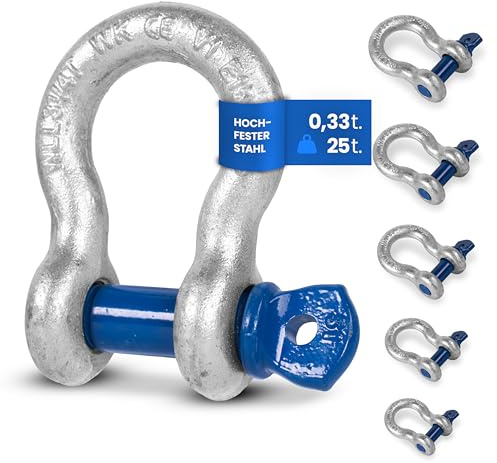 Schäkel geschweift mit Augbolzen – 3,25t Tragkraft – 2 Stk – Stahl feuerverzinkt, korrosionsbeständig – Bolzen Ø 19mm – zertifiziert & hochbelastbar – Größe & Menge wählbar – 0,33t bis 25t (3,25t,2x)