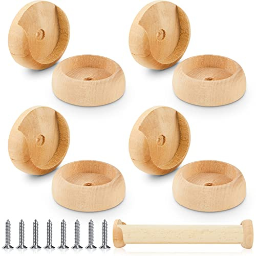 Yookeer 4 Pack Wooden Closet Pole Sockets 1-3/8 Closet Rod Holders Pole Holders for Wardrobe Hallway Bathroom Curtain Clothing Store(Wood Color)