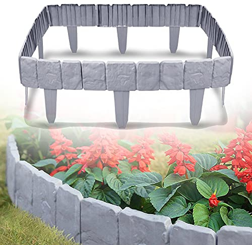 XMTECH Rasenkante Steinoptik Grau 2,5m Gartenbegrenzung Kunststoff | Flexible Gestaltung, Stecksystem mit Erdspießen, geeignet für Beete, Wege, Rasenflächen und verschiedene Gartenbereiche
