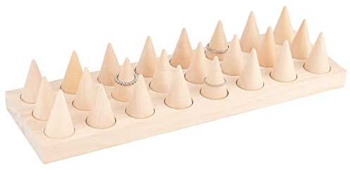 NBEADS Supporto per Anelli da Dito in Legno con 24 Supporto per Anelli A Cono, Organizzatori per Anelli A Cono in Legno Anello A Torre in Legno per Esposizione di Gioielli Anelli, 30x9.4x5.3cm