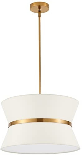 ELYCCUPA Modern Chandelier with Off-White Fabric Shade and Brass Finished Adjustable Pendant Light for Kitchen Island Living Room Bedroom Hallway, E26, Dia 18 Inch, UL Listed