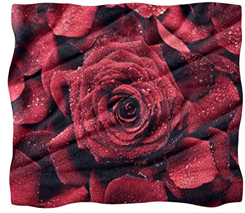 Fleece-Überwurfdecke, romantisch, Valentinstag, rote Rosen, Blumen-Hintergrund für Couch, Sofa oder Bett, gemütliche, weiche Decken
