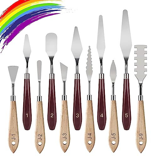 Spatola per Pittura, 11 Pezzi Spatole per Tavolozza Acciaio Inox Palette Knife Accessori per la Pittura Materiali per l'arte per Pittura a Olio, guazzo, Acquerello, Pittura su Roccia