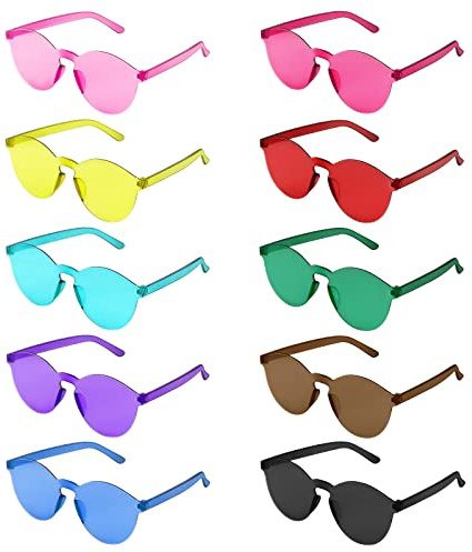 SelfTek 10 st färgade solglasögon, ramlösa festglasögon, klassiska, genomskinliga glasögon, multipack, mode, funkiga glasögon för kvinnor, män, 10 färger