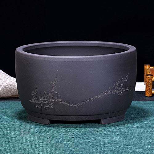 GImLY Lila Sand Blumentopf Runder Mund High-End Boutique Keramik Bonsai Übertopf Handgefertigter Bonsai Topf Belüftungsbecken Mit Tablett Sukkulenten Topf Übertopf Orchidee Blumentopf