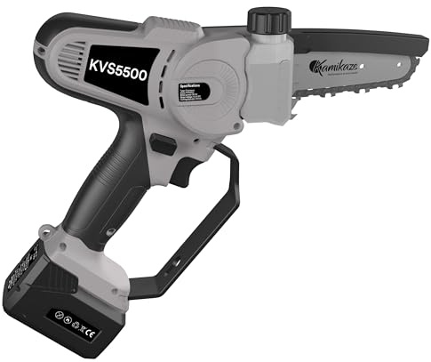 KAMIKAZE KVS5500 Motosierra eléctrica con batería de litio. 14,4V. Potencia máxima 650W. Motosierra semi-profesional. 2 Baterías.Mini motosierra bateria.Poda ligera Portatil