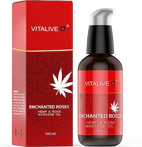 Enchanted Roses Massage Oil - Hemp, Almond, Grapeseed, Relaxing Aromatherapy Massage Therapy, Natural Essential Oil Body Oil Massage for Skin, Muscles, Joints and Senses VITALIVE 100 ml