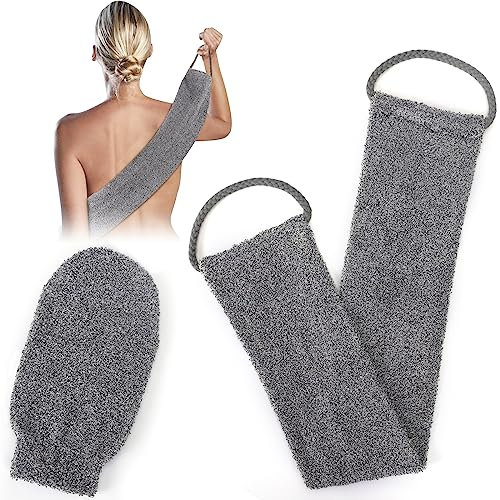 GoldOars Rückenschrubber für Dusche Bambusfaser Peeling Scrubber Schwamm Rückenbürste Massagehandschuh mit Rücken Mitt 2 Stück (Grau)