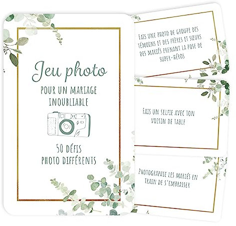 Jeu photo de mariage, 50 défis photo pour votre mariage, Jeu de mariage amusant pour invités, Défi photo pour invités, Jeu de mariage parfait pour votre livre d'or