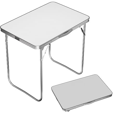 Bowose Klapptisch 80x60CM Stahlrahmen, Leichter Campingtisch mit Tragegriff, 20KG Belastung, Tragbarer Klapptisch Reisetisch für Garten, Party, Angeln, Innen, Außen (Weiß)