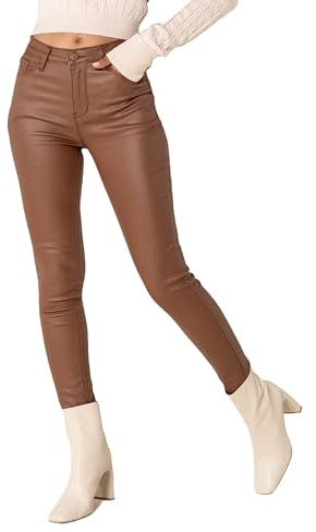 Nina Carter LC001 Pantalon Taille Haute Femme en Faux Cuir Push-Up Jean Stretch, S mince