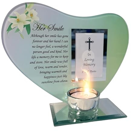 Portacandele commemorativo in vetro con scritta in inglese Her Smile e cornice per foto, idea regalo per la mamma, regalo commemorativo per mamma, mamma, nonna, nonna, nonna