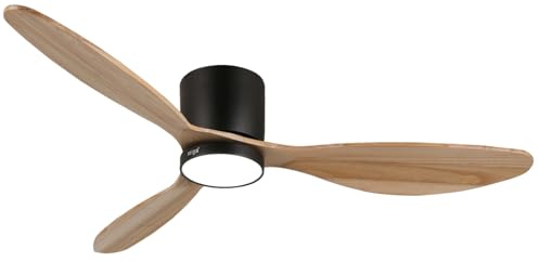 reiga Smart Deckenventilator mit Alexa & Fernbedienung, 132 cm, LED | ideal für niedrige Decken, 6 Geschwindigkeiten, Dimmbare LED , Alexa-kompatibel, Holz-Flügel