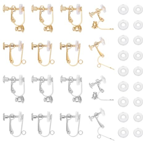UNICRAFTALE 16 Stk 2 Farben Clip On Ohrring Zubehör Verstellbare Schraube Edelstahl DIY Ohrring Zubehör Nicht Durchbohrte Ohrring Clips Mit Schlaufen Silikon Pads Für Ohrringe Schmuckherstellung