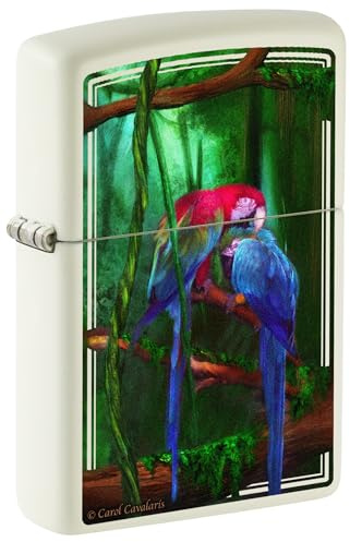 Zippo Windproof Lighter - Carol Cavalaris Parrots - Glow-in-the-Dark, Colour Image - Refillable - Reusable - Windproof - Gift Box - Made in USA