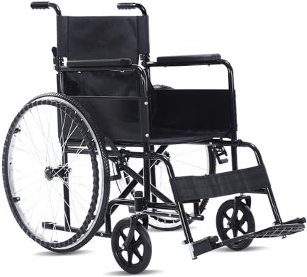 NOMIGO Black Folding Self propelled Wheelchair for Adults Lightweight Transport Wheelchair with Removable Footrests Double Handbrakes Aluminium Alloy Wheels 120kg Weight Capacity 60cm Rear Wheels