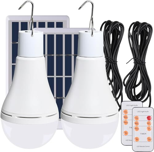 Ampoule Solaire Exterieur Interieur 2PCS Lampe Suspendue avec Panneau Solaire, Capteur Crépusculaire, Solaire/USB Rechargeable Portable Lampe Solaire pour Poulailler Jardin Camping Randonnée