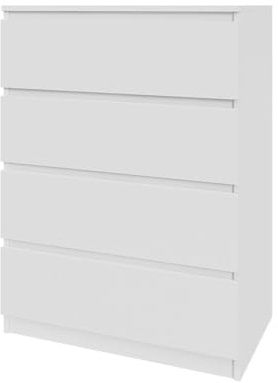 Mebligo - Kommode mit 4 Schubladen 71 cm Breit, Komodenschrank für Schlafzimmer, Kommode Wohnzimmer, Kinderzimmer, Jugendzimmer und Büro (B:71 x H:97 x T:40 cm) - Weiß
