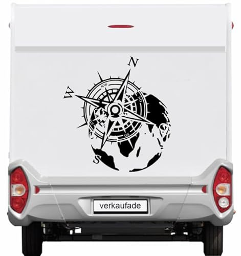 Kompass Aufkleber für Camper und Wohnmobile in verschiedenen Größen und verschiedenen Farben (SM1/1) (schwarz matt, 50x42cm)