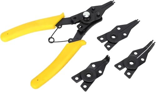 Pinza per Anelli Elastici Seeger 4 in 1 | Punte Intercambiabili per Anelli Interni ed Esterni | Pinza Professionale in Acciaio al Carbonio | Manici Ergonomici Antiscivolo per Meccanici e Fai da Te