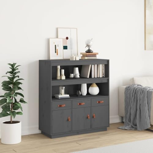 LIANGDONFC kommode mit schubladen、kommode mit schubladenHighboard Grau 100x40x108,5 cm Massivholz KieferGeeignet für Foyer, Küche