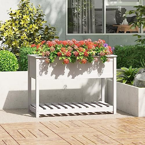 FUDUGEHMIOFWFJJ pflanzschale rund 60 cm,blumentopf XXL,Pflanzkübel mit Ablage Weiß 111,5x54x81 cm Massivholz KieferGeeignet für Garten, Terrasse, Schlafzimmer, Wohnzimmer