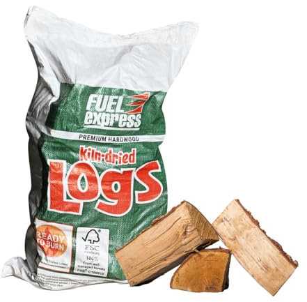 FUEL express 1 sacco per legna da ardere da 60 l, pieno di tronchi di betulla pronti da bruciare, approvato FSC