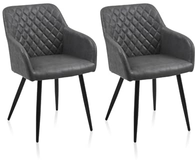 ZBAOLTO Stühle esszimmer 4er Set Kunstleder, Diamant-Gitter, Dunkelgrau | Esszimmerstuhl Küchenstuhl Wohnzimmerstuhl mit Armlehnen Rückenlehne Metallbeine, für Esszimmer Wohnzimmer Küche