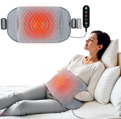 COMFIER Heating Pad with Massager for Back Pain,Extra Large Size Heating Pads for Cramps,Auto Shut Off, Corded Heated Waist Belt with 3 Vibration Modes, Mothers Day Gift, Grey