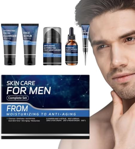 Kit De Coffret Skincare Homme, 5pc Kit De Coffret Soin Visage Homme, Routine Skincare Visage Kit Homme, Kit De Coffret Soin Visage Homme Complet Produit, Avce Creme Anti Ride Homme