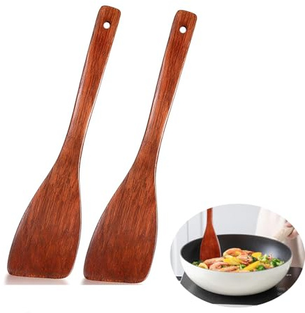 Yeenano Holzspatel Zum Kochen,2 Stück Pfannenwender Aus Holz Holzspatel Küche Pfannenwender Holz aus Massivholz Antihaft Reislöffel aus Holz Antihaft Holzspachtel für Pfanne/Wok/Restaurant