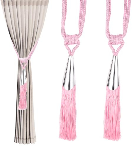 PATIKIL Nappe per Tende con Nappe, 2 Pezzi 28 Cordone per Tende con Nappa, Legacci per Tende Fatti A Mano Cordone Decorativo per Tende per Casa, caffè, Ufficio, Rosa