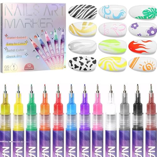 12 Farben 3D Nagellack Stift Set,Nagelspitze Nail Art Pen,Nailart stift für DIY Nagelkunst, Schönheit, Maniküre Werkzeuge für Weihnachten Halloween