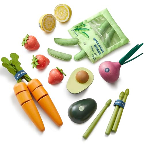 Tiny Land Cibo Giocattolo per Bambini - Set 7 Pezzi Frutta e Verdura da Tagliare in Legno, Accessori Cucina Bambini Montessori, Regalo Educativo 2+ Anni