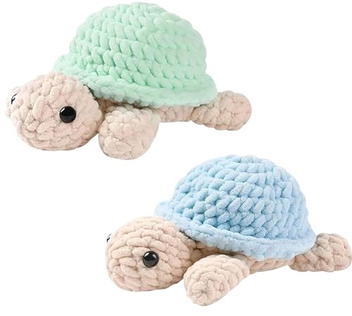 YuLiMirich 2 Stück Häkeln für Anfänger, Tiere Häkelset, Schildkröte Strickset, Erwachsene Kinder Häkelnadel Set für Anfänger, Süße Gehäkelte Schildkröte, Wunderbar Kreative Geschenke