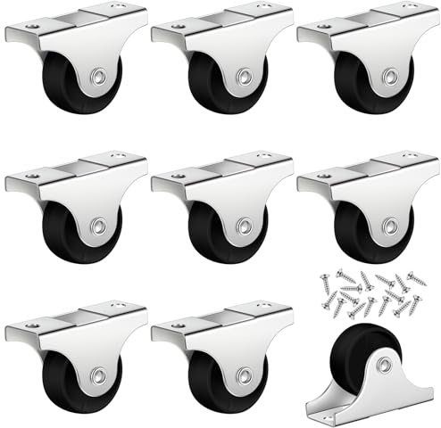 Maitys 8 Pcs 1 Small Casters Wheels Mini Rigid Non Swivel Fixed Castor Wheels with Metal Top Plate for Furniture, Small Appliances with Screws (Black)